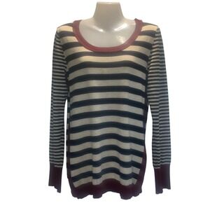 Olive & Oak Woman M Classic Striped Knit Navy Cream Preppy Academia Sweater